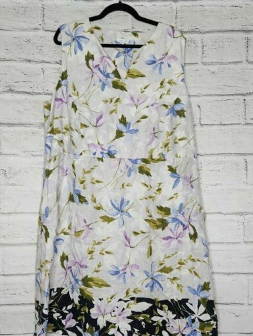 J. Jill Womens Blue Gray Love Linen Floral Print Sleeveless Shift Dress Size 3X